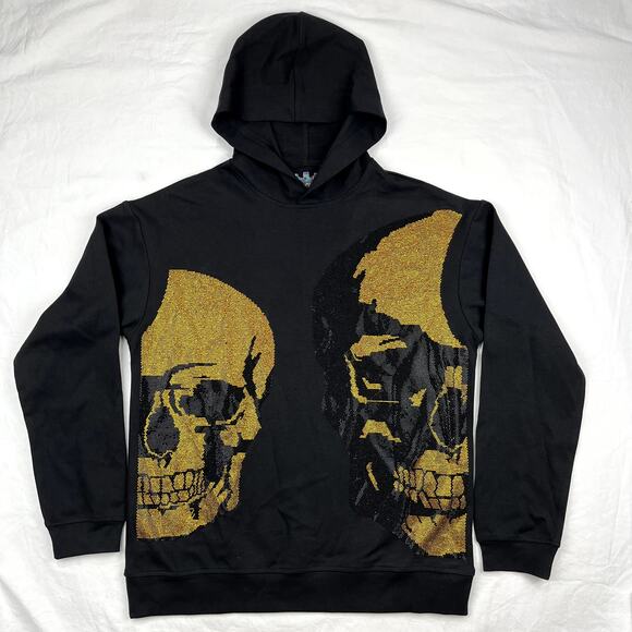 Heads Or Tails Split Skull Pullover Sweatshirt Hoodie Mens M Crown Black Gold - Picture 5 of 10